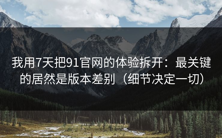 我用7天把91官网的体验拆开：最关键的居然是版本差别（细节决定一切）