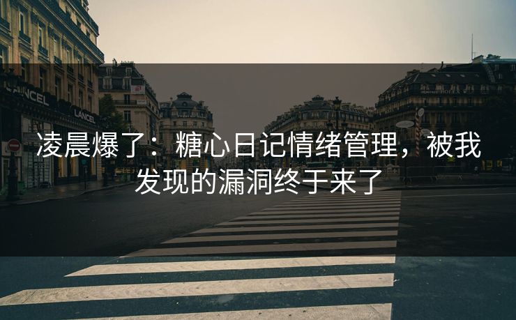凌晨爆了：糖心日记情绪管理，被我发现的漏洞终于来了